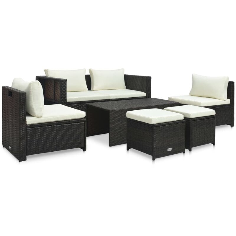 

set muebles de jardín 6 piezas y cojines ratán sintético marrón - Rogal