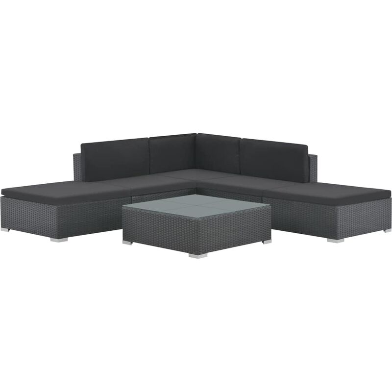 

set muebles de jardín 6 piezas y cojines ratán sintético negro - Rogal