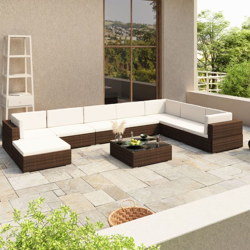 

set muebles de jardín 8 piezas y cojines ratán sintético marrón - Rogal