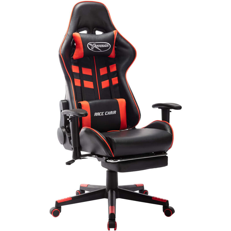 

silla de gaming con reposapiés cuero sintético negro y rojo - Rogal