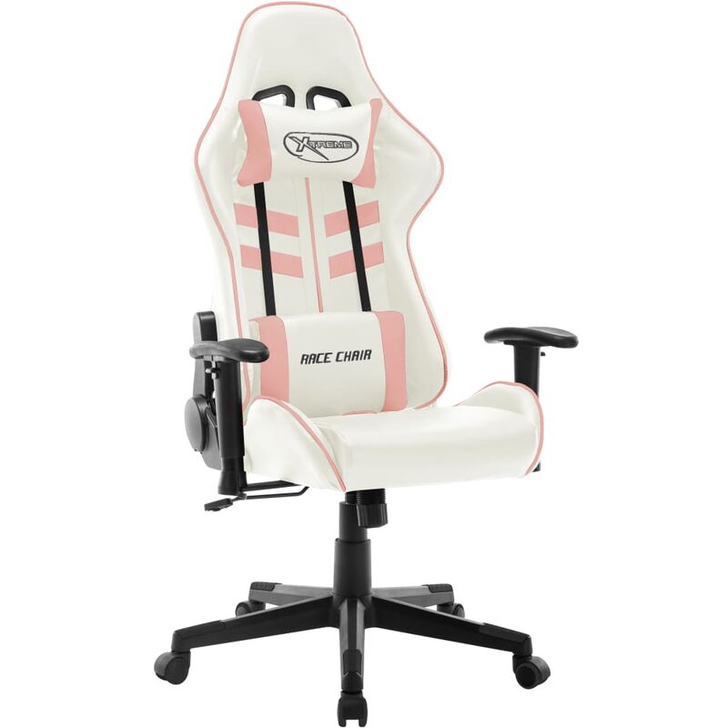 

Rogal - silla de gaming de cuero sintético blanco y rosa