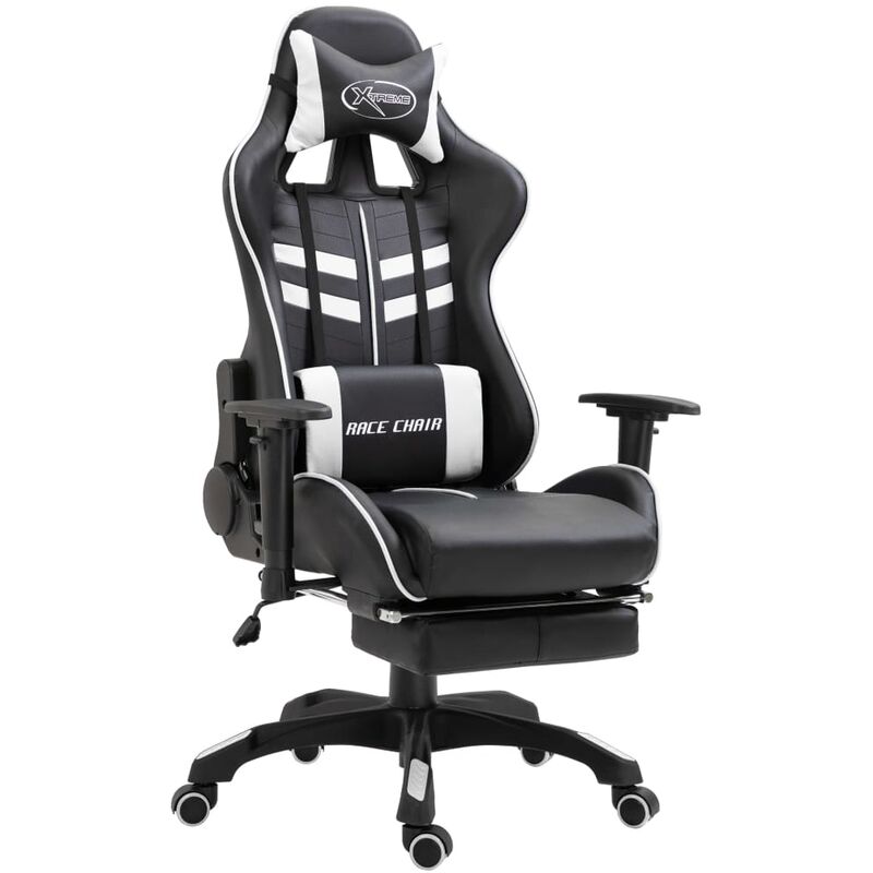 

silla gaming con reposapiés cuero sintético blanco - Rogal