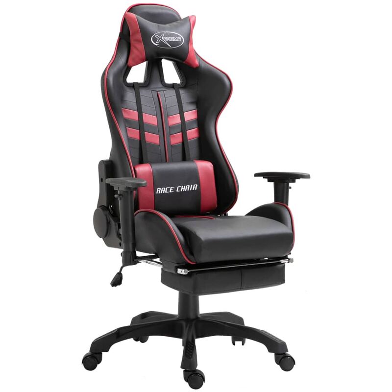 

silla gaming con reposapiés cuero sintético color vino tinto - Rogal