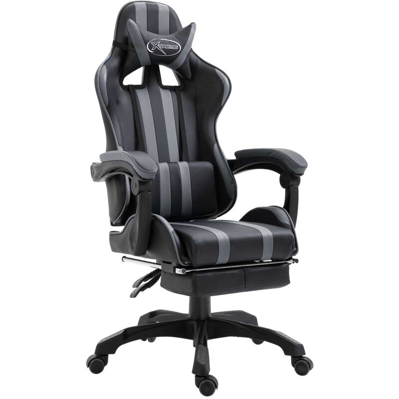 

silla gaming con reposapiés cuero sintético gris - Rogal