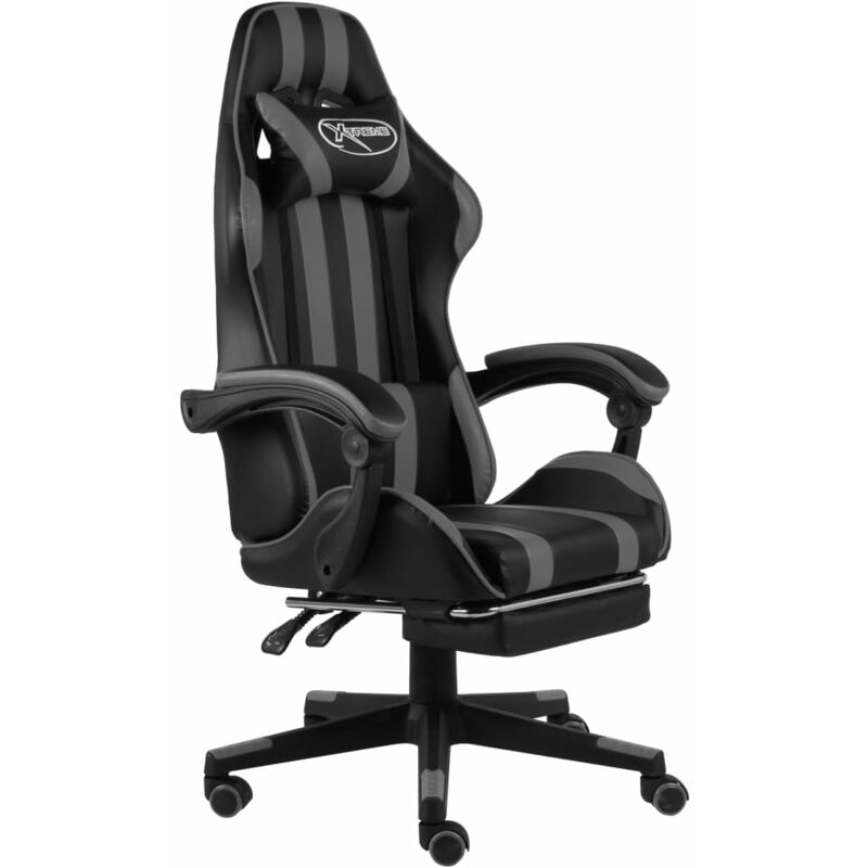 

silla gaming con reposapiés cuero sintético negro y gris - Rogal