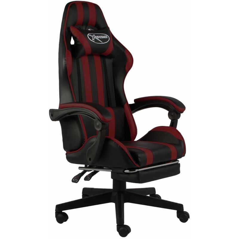 

silla gaming con reposapiés cuero sintético negro y rojo tinto - Rogal