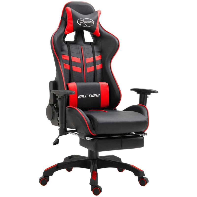 

silla gaming con reposapiés cuero sintético rojo - Rogal