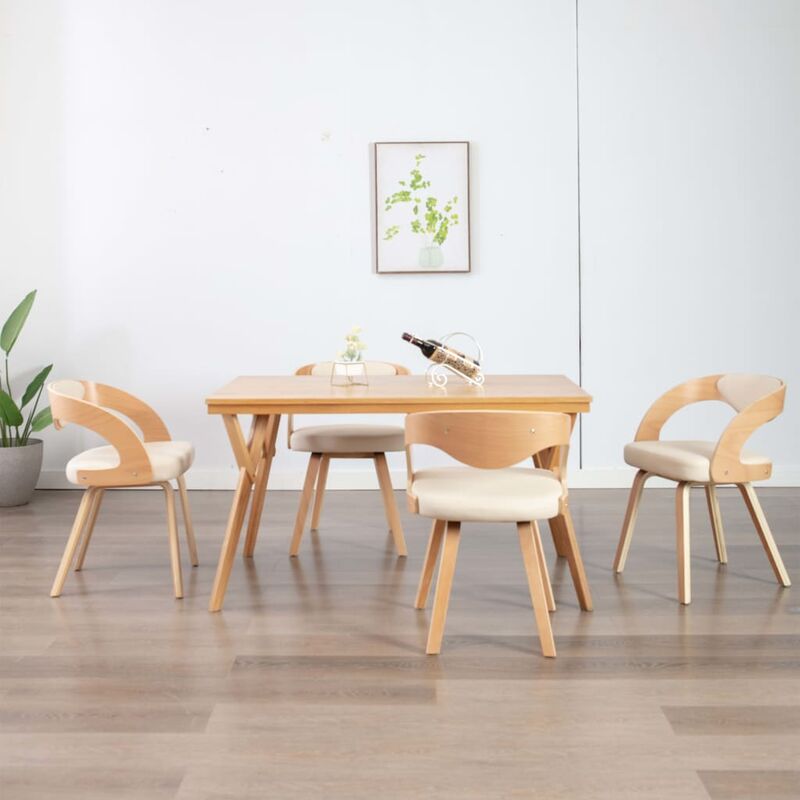 

sillas de comedor 4 uds madera curvada y cuero sintético crema - Rogal