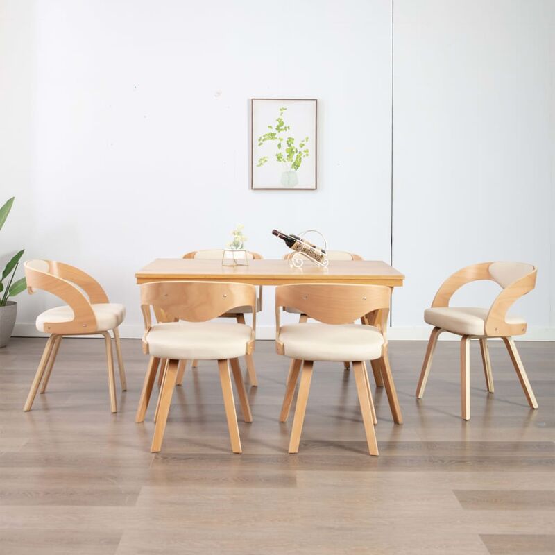 

sillas de comedor 6 uds madera curvada y cuero sintético crema - Rogal