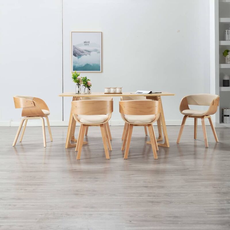 

sillas de comedor 6 uds madera curvada y cuero sintético crema - Rogal