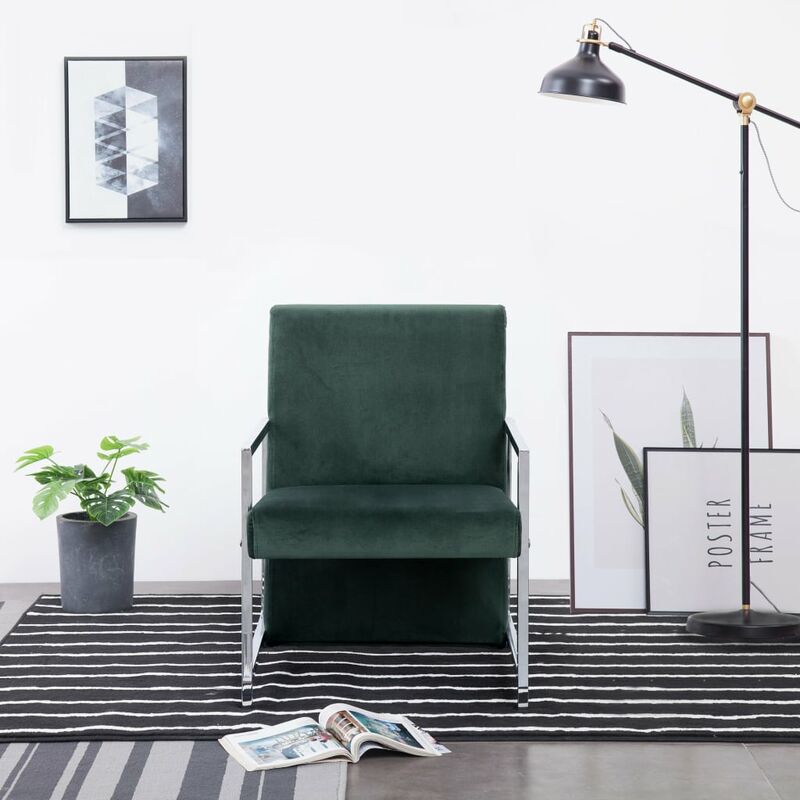 

sillón con patas cromadas de terciopelo verde oscuro - Rogal