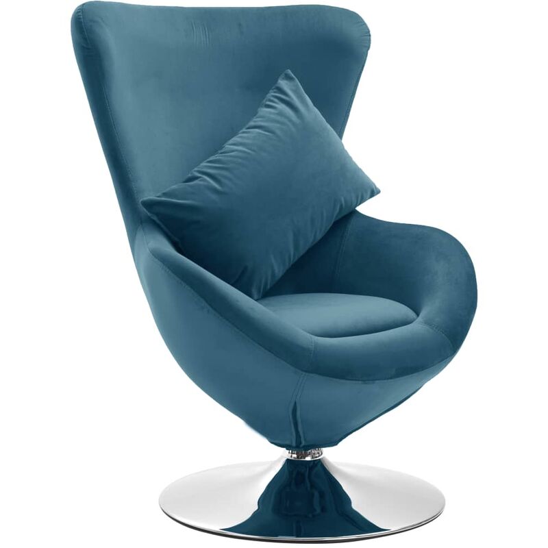 

sillón egg giratorio de terciopelo con cojín azul - Rogal