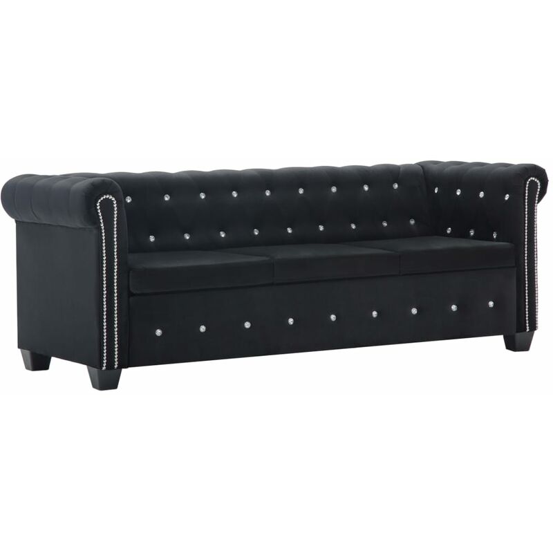 

sofá chesterfield de 3 plazas de terciopelo 199x75x72 cm negro - Rogal