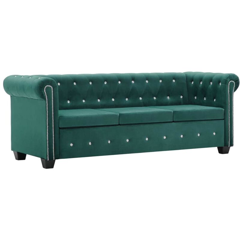 

Rogal - sofá chesterfield de 3 plazas de terciopelo 199x75x72 cm verde