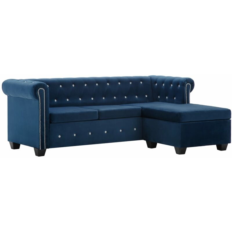 

sofá chesterfield forma de l de terciopelo 199x142x72 cm azul - Rogal