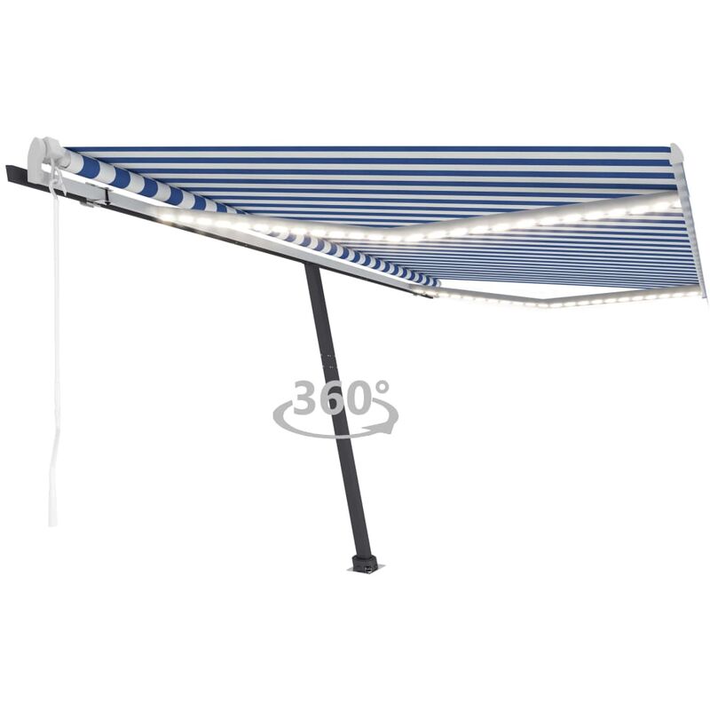 

toldo automático led sensor de viento azul y blanco 450x300 cm - Rogal