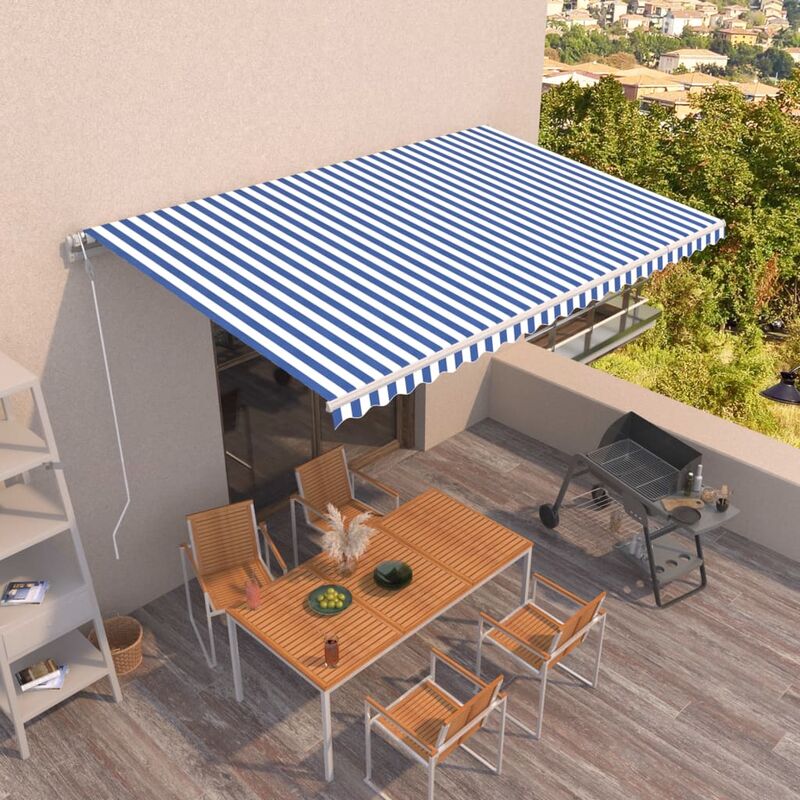 

toldo automático retráctil azul y blanco 500x350 cm - Rogal