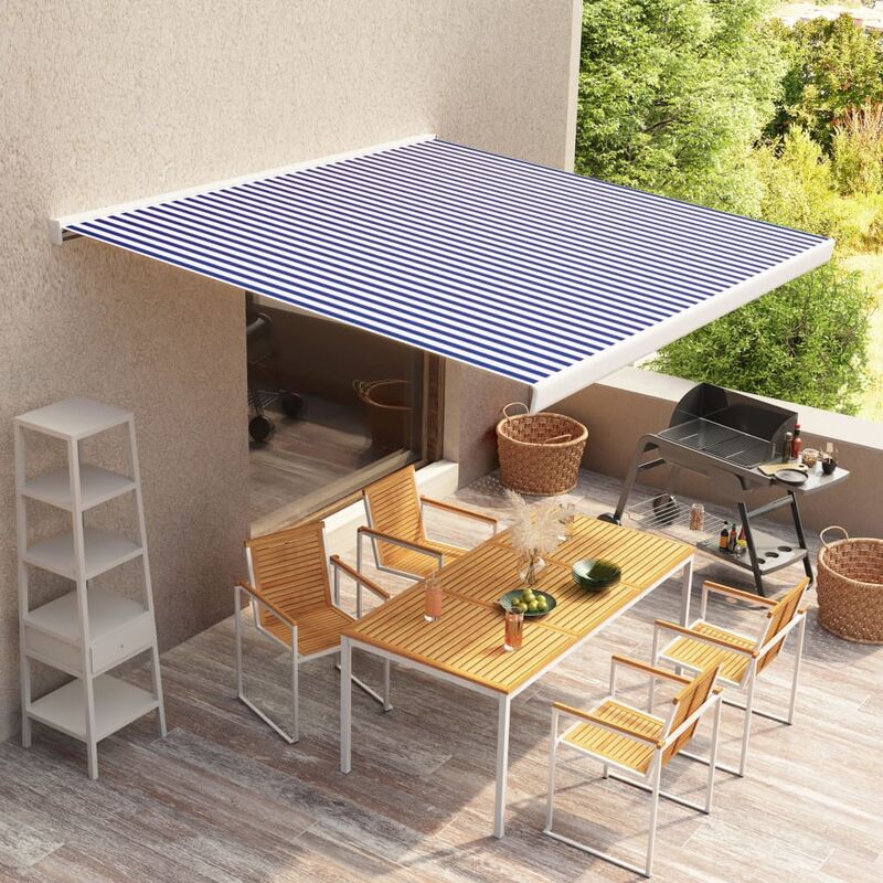 

toldo de carrete motorizado azul y blanco 350x250 cm - Rogal