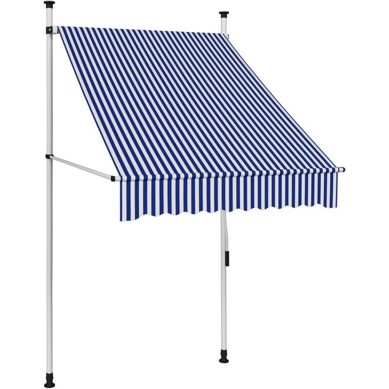 

toldo manual retráctil 100 cm azul y blanco a rayas - Rogal