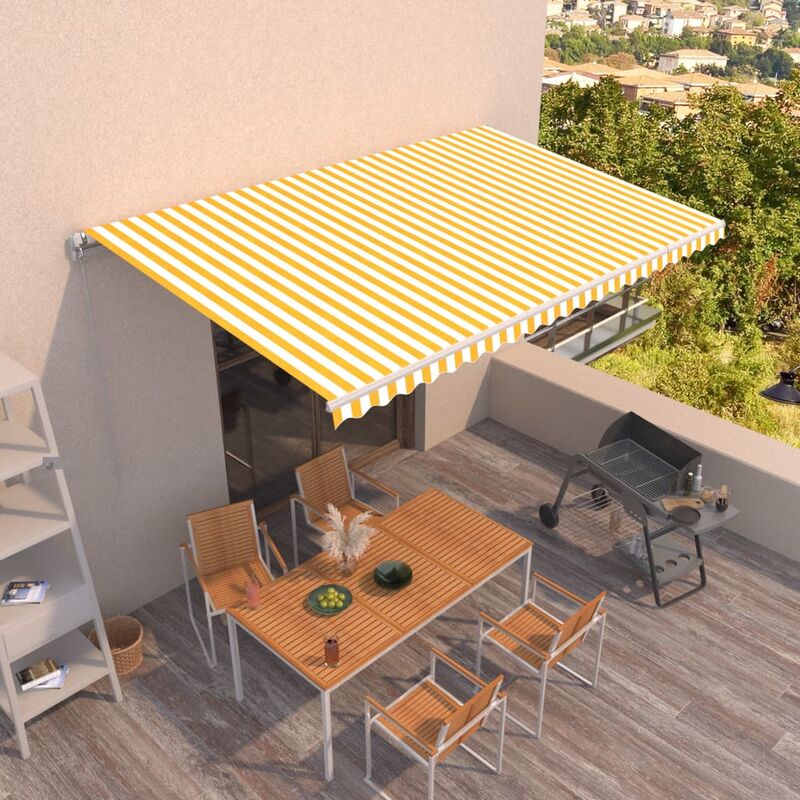 

toldo manual retráctil amarillo y blanco 500x350 cm - Rogal