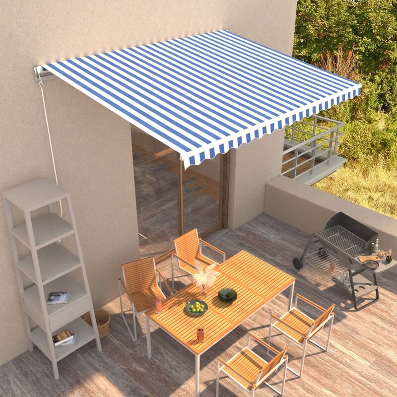 

toldo manual retráctil azul y blanco 400x300 cm - Rogal