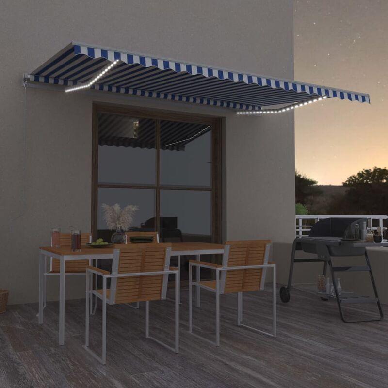 

toldo manual retráctil con led azul y blanco 500x350 cm - Rogal