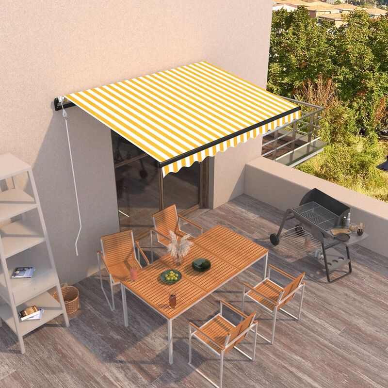 

toldo retráctil automático amarillo y blanco 350x250 cm - Rogal