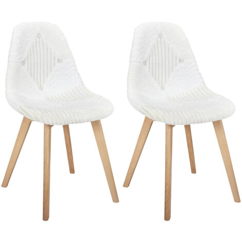 ROHAN - Lot de 2 Chaises Imitation Laine Motif Patchwork Blanc