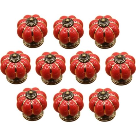 (Rojo) 10 pomos de cerámica para cajones de muebles, para cajones y armarios de cocina