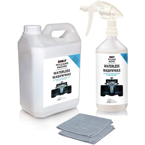 Rokit Williams Racing Waterless Wash and Wax Car Cleaning kit 1L + 2.5L re-fill with added 2 x Microfibre cloths