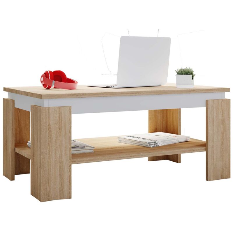 Ebuy24 - Mise à disposition et bon de réduction Rolas h. 41 x l. 90 x p. 53cm Sonoma Eiche / Blanc