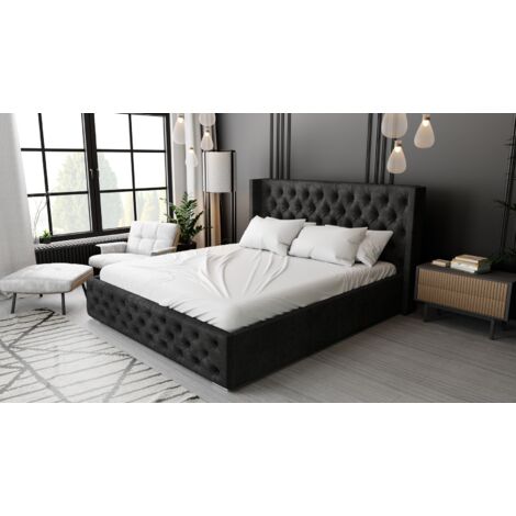 Rolia Polsterbett 200x200 mit Bettkasten - Modern Bett, Design, Polsterbett Schwarz (Kronos 07)
