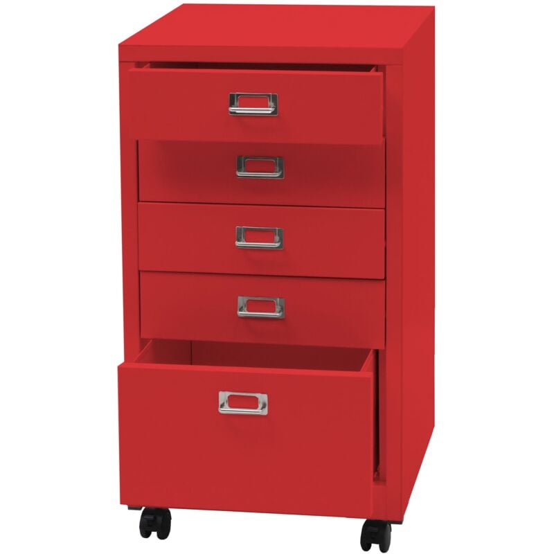 Roll conteneur hwc-l49 armoire à tiroirs armoire en acier classeur métal 75 x 40 x 41 cm 5 tiroirs rouge 040008271