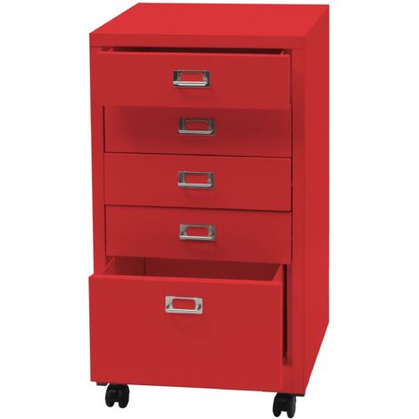 Roll conteneur hwc-l49 armoire à tiroirs armoire en acier classeur métal 75 x 40 x 41 cm 5 tiroirs rouge 040008271