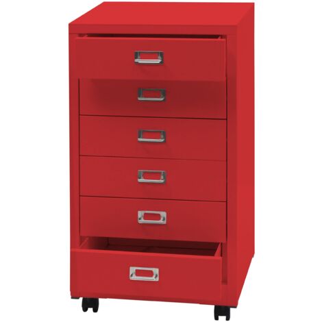 Roll conteneur hwc-l49 armoire à tiroirs armoire en acier classeur métal 75 x 40 x 41 cm 6 tiroirs rouge 040008274