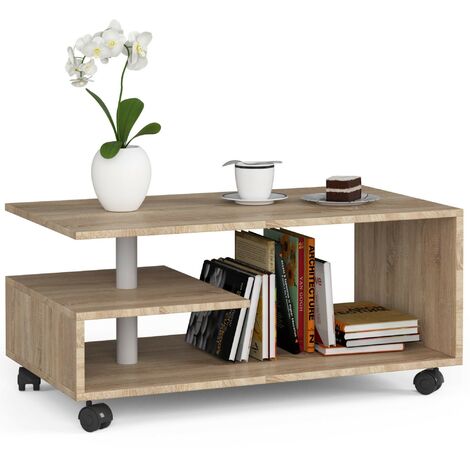 Roll-Couchtisch AKORD VINI Kaffeetisch Sonoma-Eiche 90 cm B90 x H40 x T51 cm