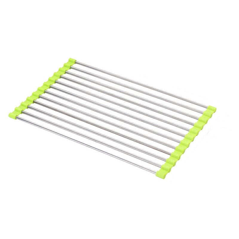 Roll-Up Dish Dryer, bpa Free Foldable Sink Drainer Racks Ideal for Fruits, Vegetables, Plate, Silicone Coated Stainless Steel (Green, 220380mm)