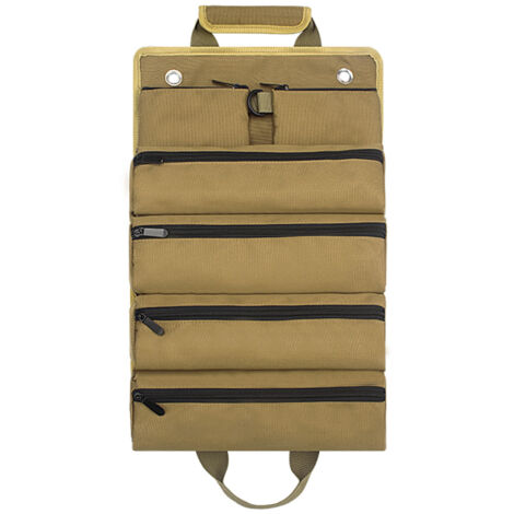 Roll Up Tool Bag 6 Independent Pockets Thickened Oxford Cloth Tool Organizer Storage Pouch for Electrician Carpenter Khaki