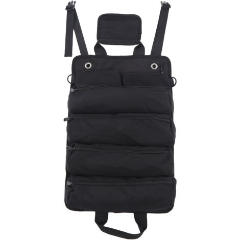 Roll Up Tool Bag Multipurpose Portable Tool Storage Bag Oxford Cloth Separate Pockets Tool Organizer for Gardening Camping Black