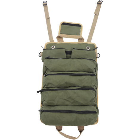 Roll Up Tool Bag Multipurpose Portable Tool Storage Bag Oxford Cloth Separate Pockets Tool Organizer for Gardening Camping Green