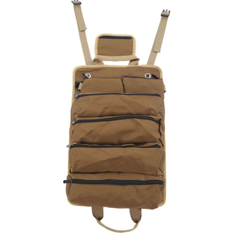 Roll Up Tool Bag Multipurpose Portable Tool Storage Bag Oxford Cloth Separate Pockets Tool Organizer for Gardening Camping Khaki
