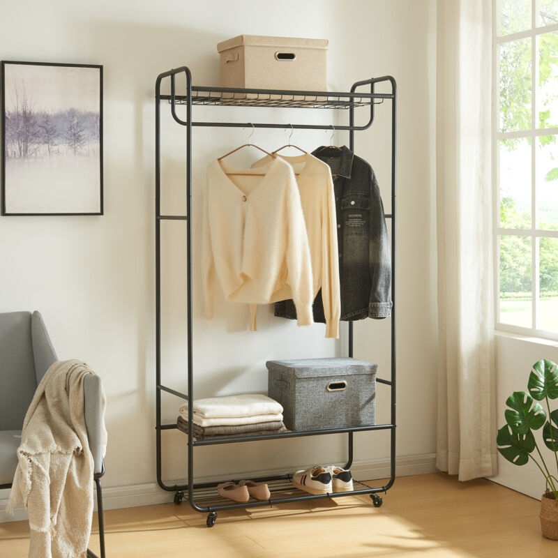 [en.casa] - Rollbarer Garderobenständer Vestvågøy 176x90x40 Cm Schwarz