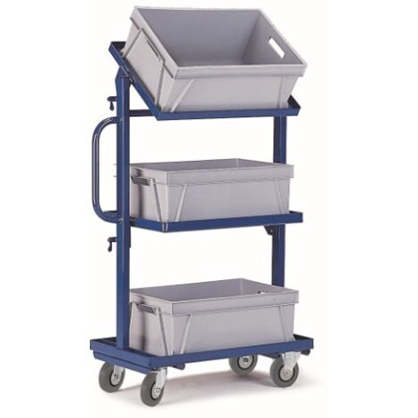 Rollcart Beistellwagen mit 3 offenen Stahl- Ladeflächen 620x410mm in neigbarer Ausführung