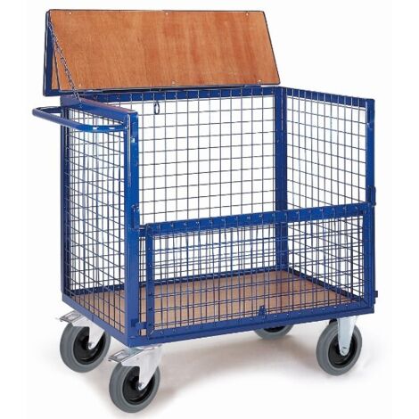 Rollcart Drahtkastenwagen halb geklappt und vergittert mit Deckel 975x675mm
