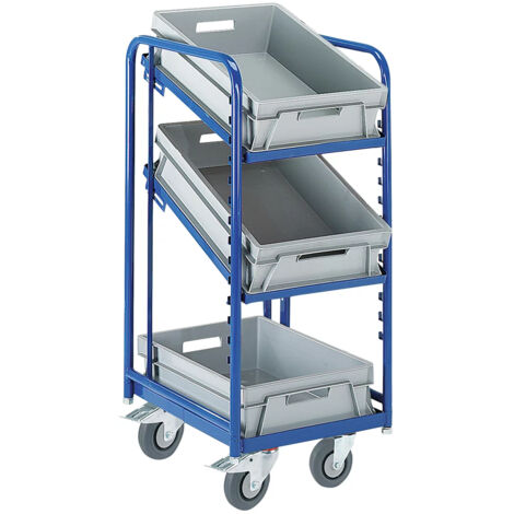 Rollcart Eurokastenwagen inkl. 3 Kästen in grau mit 2 offenen neigbaren Ladeflächen 410x620mm