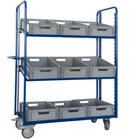 Rollcart Eurokastenwagen inkl. 9 Kästen in grau mit 2 offenen neigbaren Ladeflächen 1240x620mm