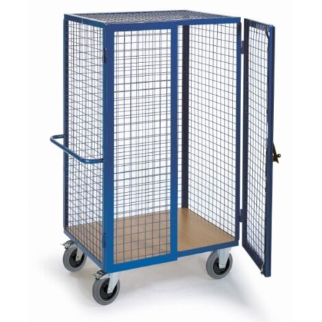 Rollcart Gitter-Schrankwagen mit Zylinderschloss, Schiebegriff und Grundboden 980x700mm im Buchedekor