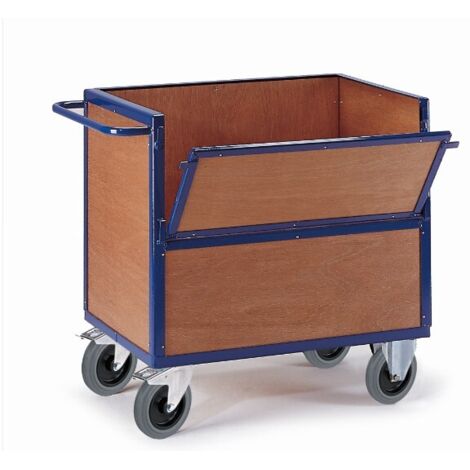 Rollcart Holzkastenwagen halb geklappt und vergittert mit Deckel 965x665mm