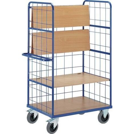 Rollcart Klapp-Etagenwagen 1880mm hoch 3 Gitterwände mit Ladefläche 1200x800mm und 3 faltbaren Böden im Buchendekor