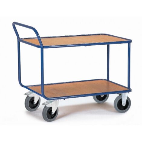 Rollcart Schwerer Tischwagen mit Rohrrahmen und 2 Ladeflächen im Buchedekor 800x500mm